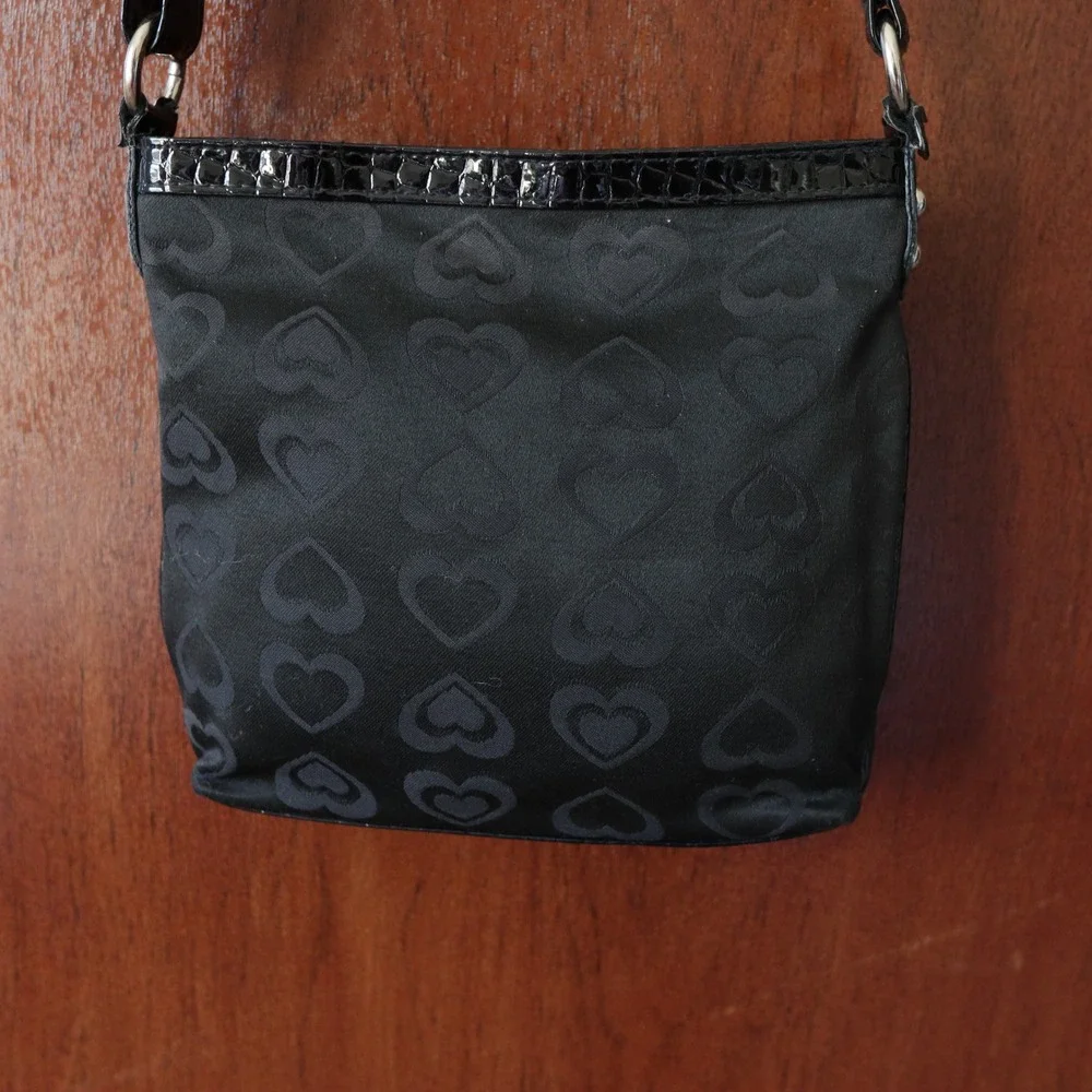 Black Hearts Pattern Y2K Crocodile Crossbody Shoulder Bag‎ Silver Buckle Vintage